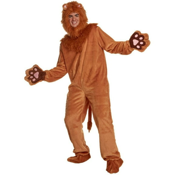 Morph Mens Lion Jumpsuit Costume Adult Animal King Halloween Fancy Dress Orange XL