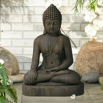 John Timberland Sitting Buddha Statue Sculpture Zen Asian Decor Outdoor Garden Yard Dark Sandstone Faux Stone Finish 29 1/2" High