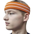 thumbnail image 2 of Couver Unisex Long Wide Terry Cloth Basketball Headband Two Stripe Design 3 Pack, Orange/2 Lines White, 2 of 8