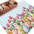 thumbnail image 6 of Easter Area Rug 6x9 Washable Rug Non Slip Spring Bunny Colorful Eggs Tulip Flowers Blue Check Large Area Rug Soft Stainresistant Indoor Floor Carpet for Living Room Bedroom Home Office Dining Room, 6 of 8