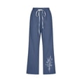 thumbnail image 4 of Women Capri Pants Clearance, Xunlbb Printed Women’s Elastic Waist For Casual With Casual Pockets Full Length Pants(Navy,XL), 4 of 4