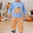 thumbnail image 2 of Mercatoo Toddler Plaid Pumpkin Tops Pants Sets First Halloween Long Sleeve Pullover Sweatshirt Striped Wide Leg Trousers Outfits, 2 of 5