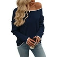 thumbnail image 2 of Women'S Fall Sweaters 2025 Casual Crew Neck Contrast Long Sleeve Knit Pullovers Jumper Tops Navy Blue L, 2 of 7