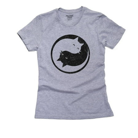 Yin & Yang - Asian Cats Together - Cute Women's Cotton Grey T-Shirt