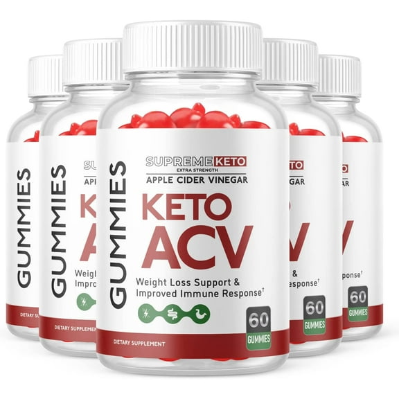 (5 Pack) Supreme Keto ACV Gummies - Energy & Focus Boosting Dietary Supplements for Weight Management & Metabolism - Fat Burn - 300 Gummies