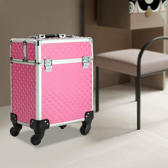 Professional Makeup Train Case Rolling Cosmetology Case Aluminum Beauty Travel
