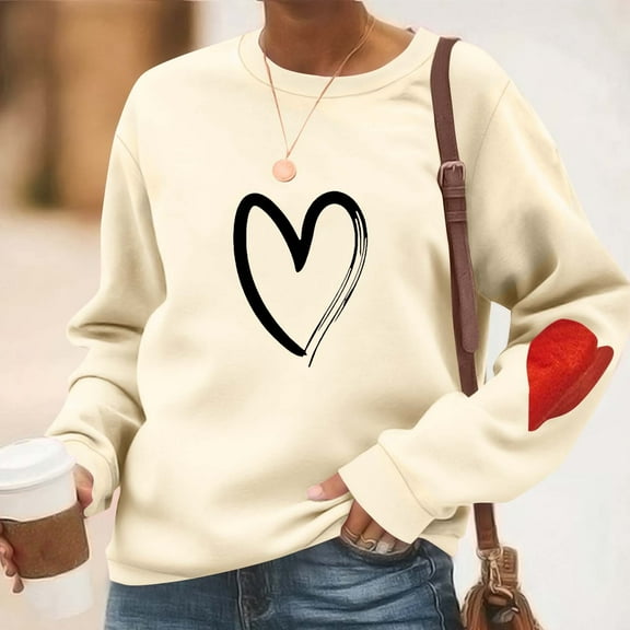 AGWOLF Women's Heart Print Sweatshirts Cute Crewneck Long Sleeve Pullovers Loose Solid Basic Tops