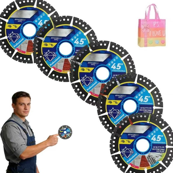 4.5” Diamond Saw Blade 5PCS, Ultra Durable Cutting Disc Compatible with Angle Grinder, Ideal for Metal, Tile, Stone, Concrete & Brick
