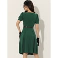 thumbnail image 4 of Vestido de trabajo elegante para mujer Vestidos de manga corta con cuello barco y cinturón Verde Oscuro XL, 4 of 6