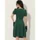 thumbnail image 4 of Vestido de trabajo elegante para mujer Vestidos de manga corta con cuello barco y cinturón Verde Oscuro L, 4 of 6