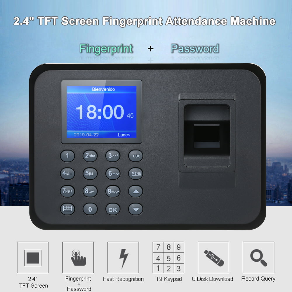 2.4" TFT Fingerprint Recognition Attendance Machine Time Clock Recorder US 