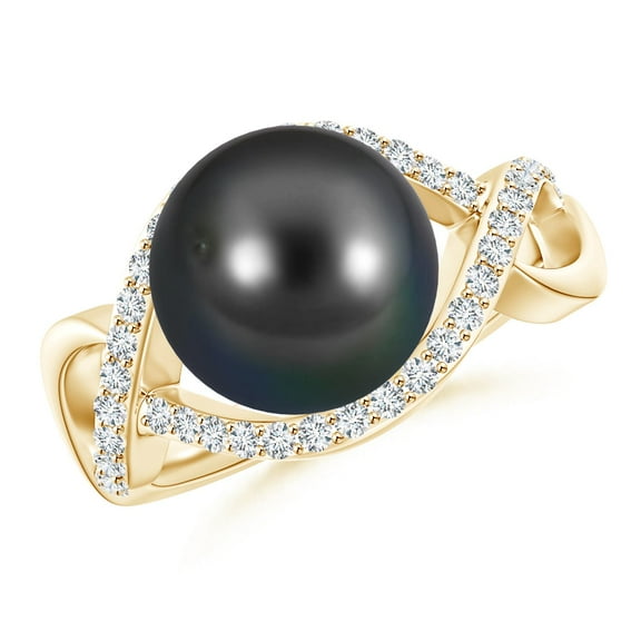 ANGARA Tahitian Cultured Pearl Infinity Ring with Diamonds in 14K Yellow Gold for Women | June Birthstone, Birthday, Anniversary, Jewelry Gift for Women | Pearl Ring
