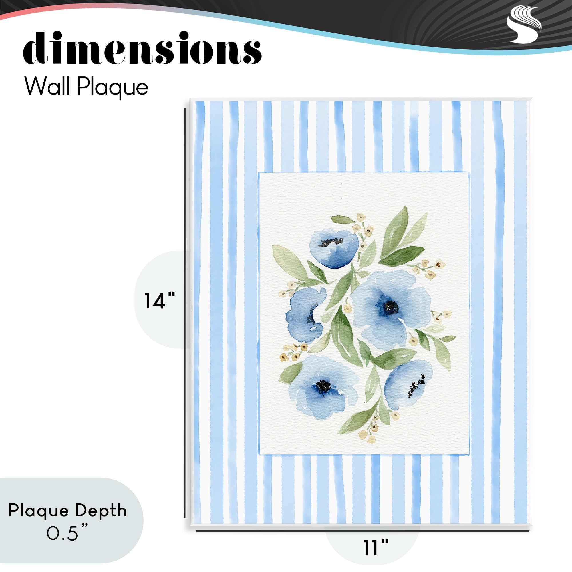 Stupell Industries Flowers With Stripe Border Wall Plaque Art, design by Leah Noel Art