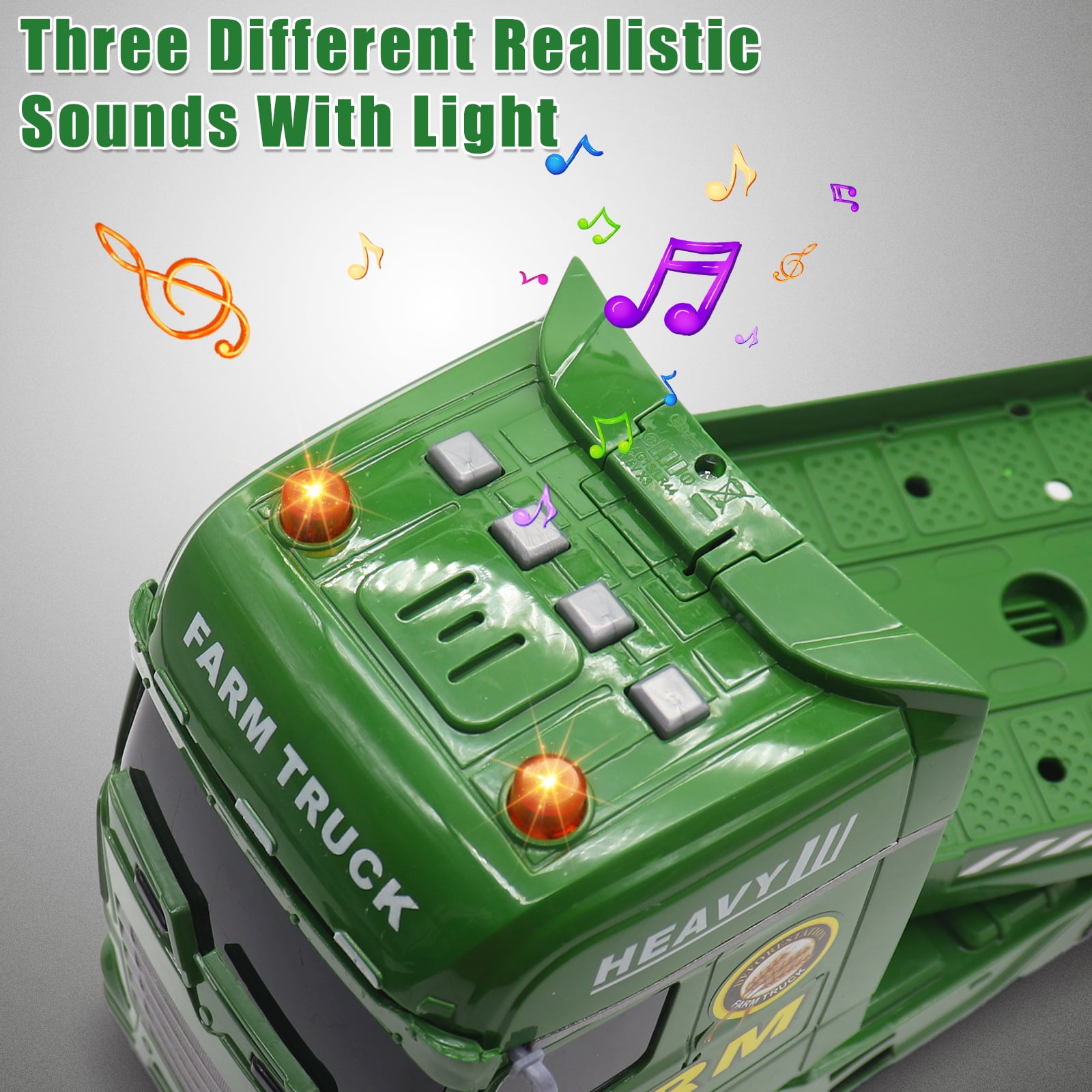 3 in 1 Large Farmer Truck Toy, 25" Semi Flatbed Truck Toy with 2 Tractors, Friction Powered Vehicles Toys with Lights and Sounds