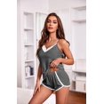 thumbnail image 2 of Conjunto de pijama Ekouaer, lencería suave, ropa de dormir, cuello en V, encaje, gris oscuro, 2 of 6