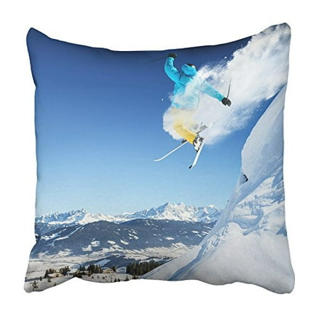 CMFUN White Ski Jumping Skier Red Winter Sport Mountain Extreme Snow Action Downhill Pillowcase Cushion Cover 20x20