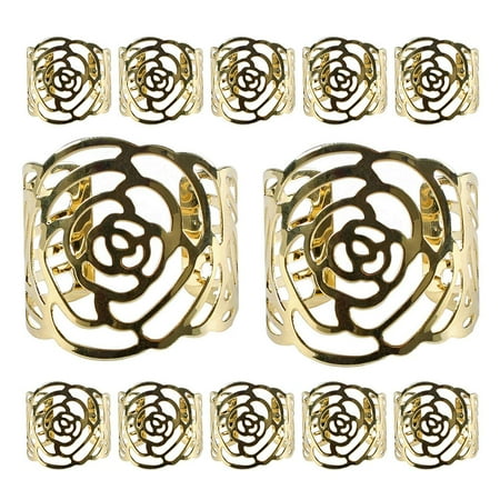 

12pcs Hollow Out Rose Design Metal Napkin Holder Wedding Birthdays Party Dinner Table Napkin Rings