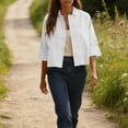 thumbnail image 4 of Endives Linen Shirts For Women Button Down Shirt Summer Solid Color Casual Half Sleeve Blouse Beach Loose Shirt Womens Tops White, 4 of 7