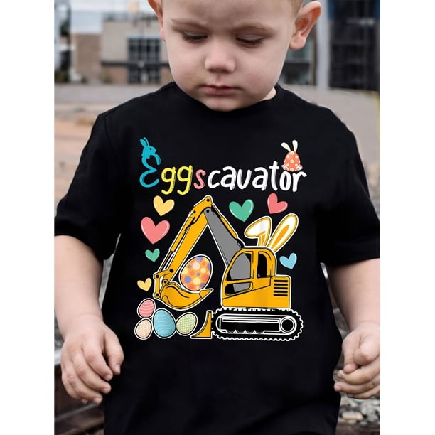 Easter Egg Festival B Summer Boys Fashion Short Sleeve T-shirt Eggs Cavator Letter Excavator Print Top