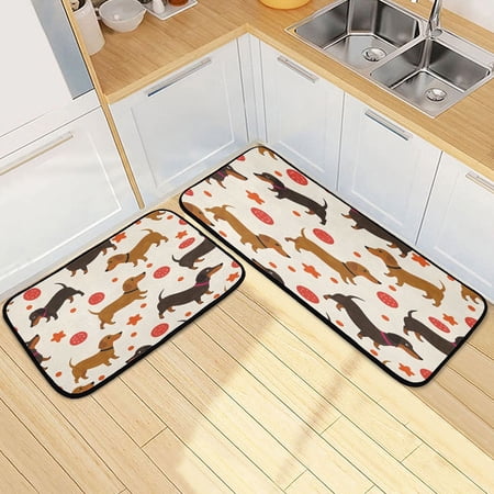 Ryvnso Dachshund Dog Balls Kitchen Rugs Set Non Slip Runner Mats for Dining Room
