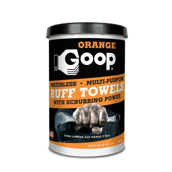 GOOP Orange Multi-Purpose Waterless Hand Cleaner Ruff Towels - 72, 10" x 12" Towels