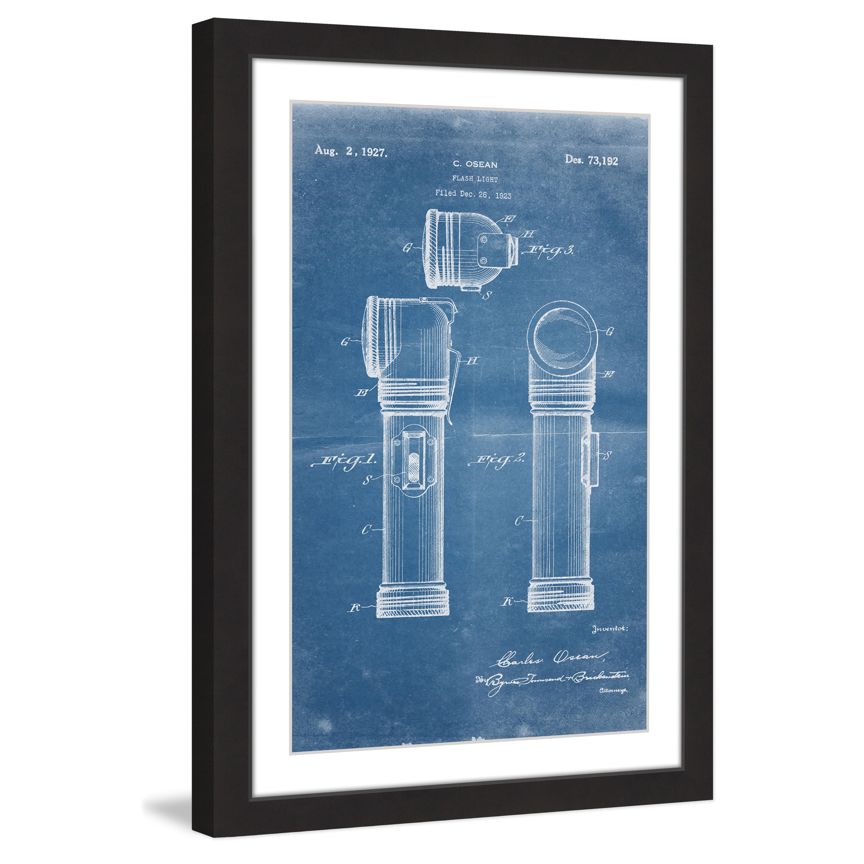 "Flashlight 1923 Blueprint" Framed Painting Art Print, 20" x 1.5"
