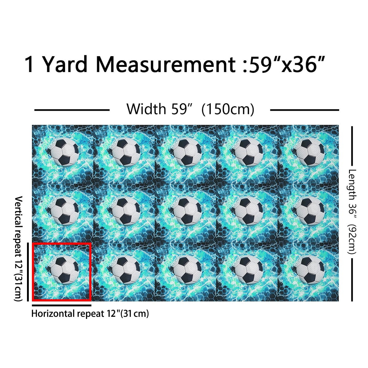 Feelyou 3D Football Kids Fabric by the Yard 10 Yards for Kid, Black Cyan Sewing Fabric, Honeycomb Geometric Home Decor Fabric by the Yard, Luxury Bedroom Decor