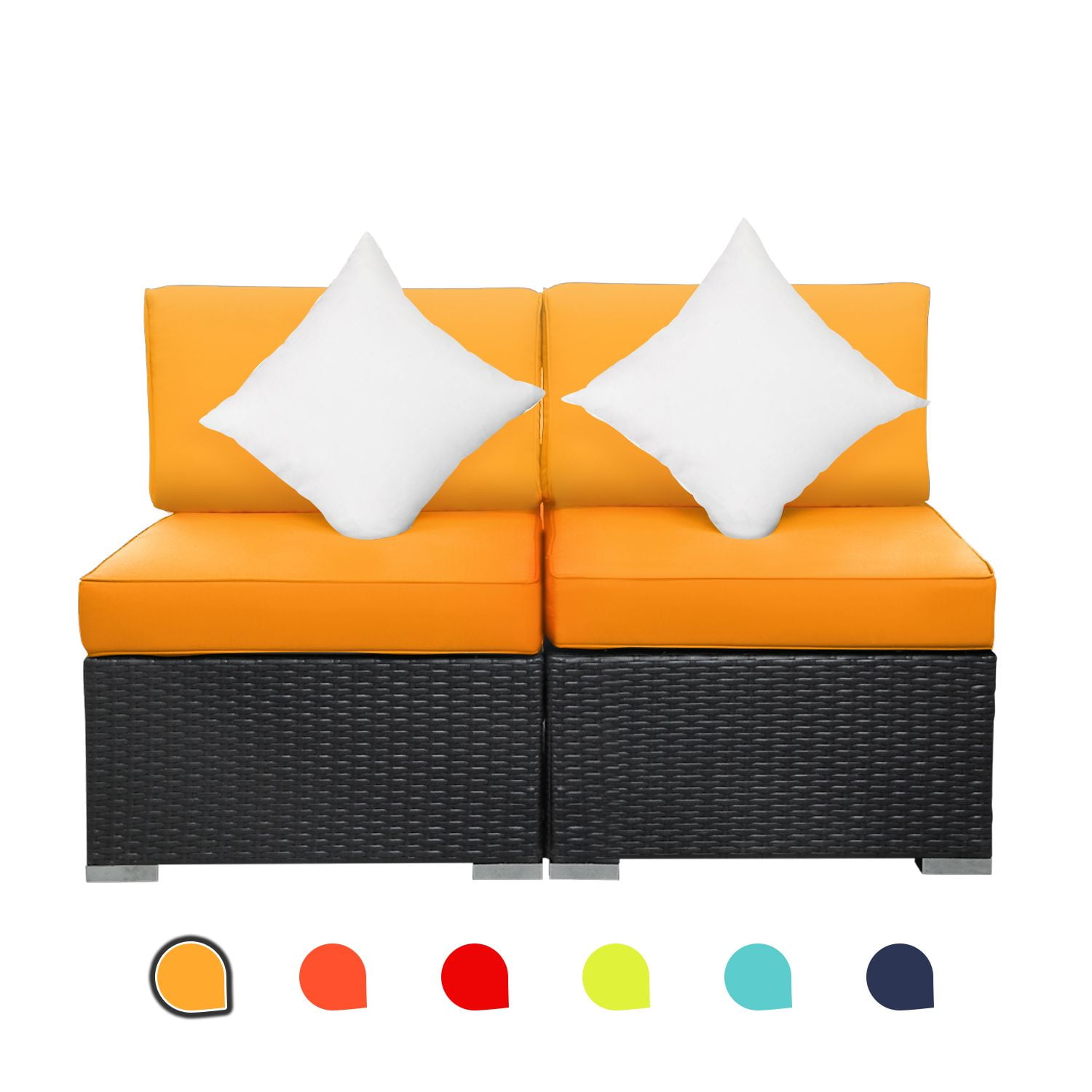 EXCITED WORK 2 Pcs Patio Sofa PE Rattan Outdoor Wicker (Yellow) Patio