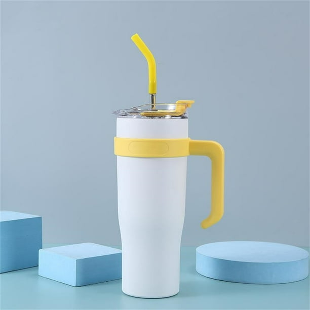 pstuiky Vaso térmico de acero inoxidable de alta capacidad (1,2 litros) con asa, aislamiento al vacío, para coche, con pajita y soporte.