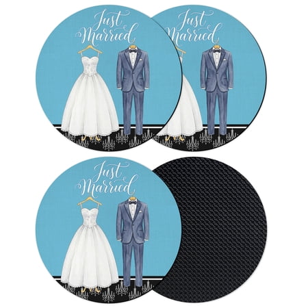 Wedding Coasters Set of 4 Absorbent Coasters for Drinks Romantic Fashion White Dress Tuxedo Blue Coaster for Desk Coffee Table Protection Home Decor House Warming Gifts 4