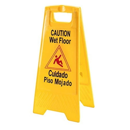 Caution Floor Sign 2 Pack ABCO Products 2-Sided Wet Floor Caution Sign English / Spanish, Yellow, 24-Inch by 12-Inch Fold Up, Plastic ()