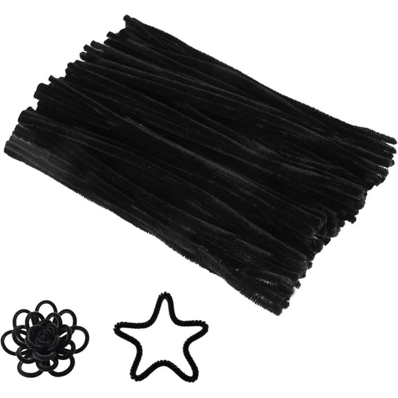 100 Pcs Black Pipe Cleaners 12 Inch, Thick Chenille Stems for Crafts, Fuzzy Craft Sticks for DIY Flowers, Craft Supplies