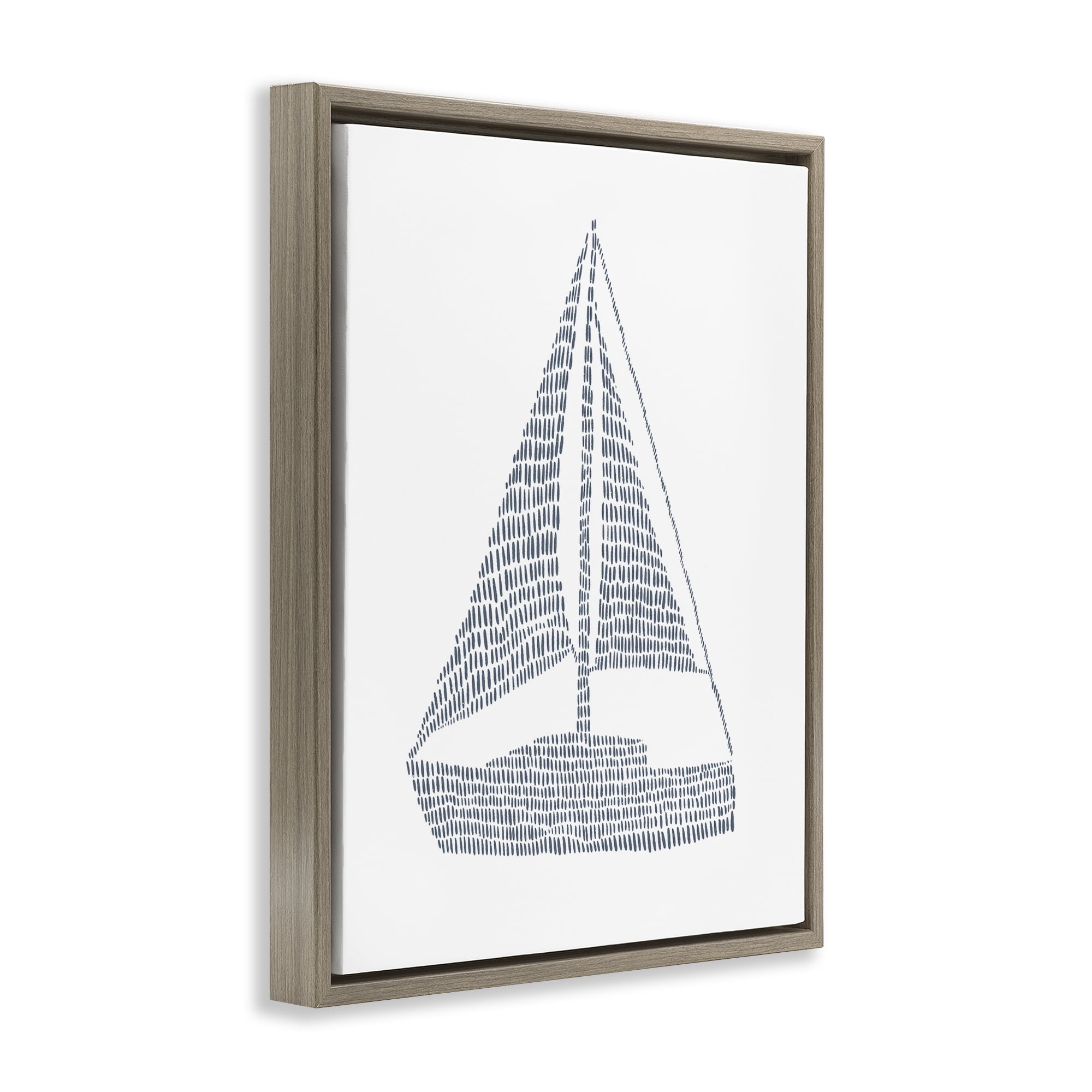 Stupell Industries Minimal Sail Boat Coastal Painting Brown Floater Framed Canvas Art Print Wall Art, 17 x 21