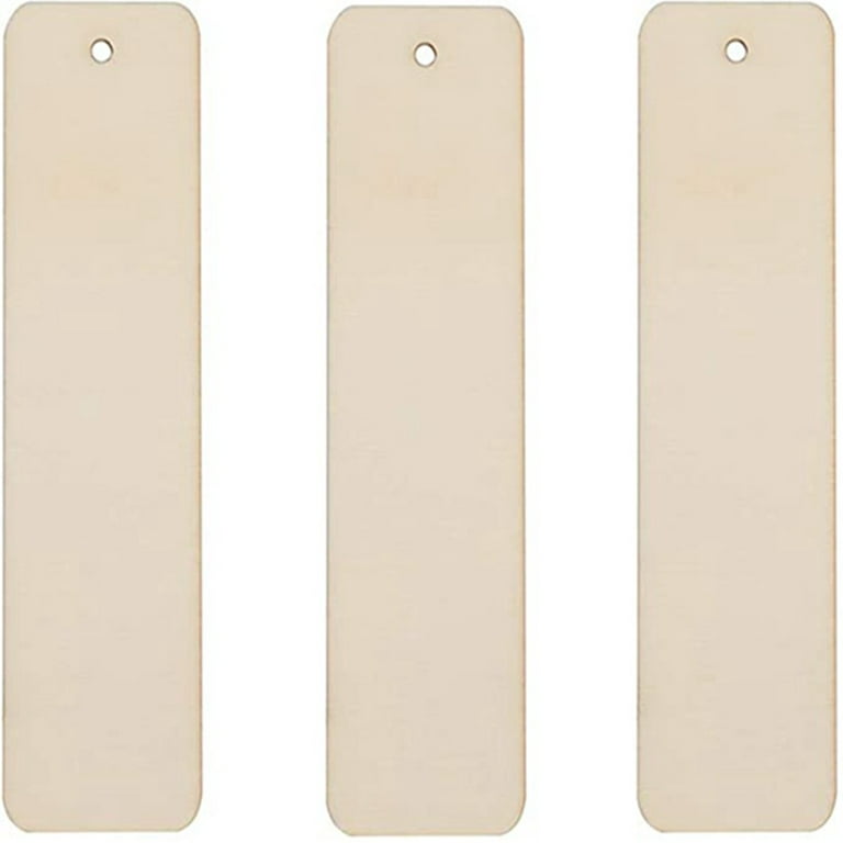 Wood Bookmark Bulk Blank Bookmarks with Ropes Wooden Book Markers Rectangle  Thin Hanging Tag with Holes for DIY