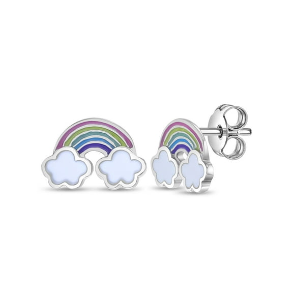 Whimsical Rainbow Kids / Children's / Girls Earrings Enamel - Sterling Silver
