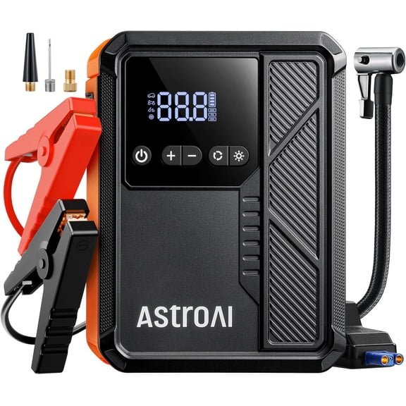 AstroAI Beta822 3000A Jump Starter with Air Compressor, 150PSI Portable Tire Inflator with Auto-Shutoff, 12V Car Battery Booster (9.0 Gas/7.0L Diesel) with LED Light and Jumper Cables, Black