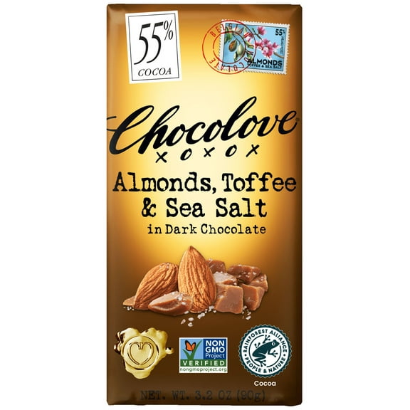 Pack of 12, Chocolove Almonds, Toffee & Sea Salt in Dark Chocolate, 3.2 oz
