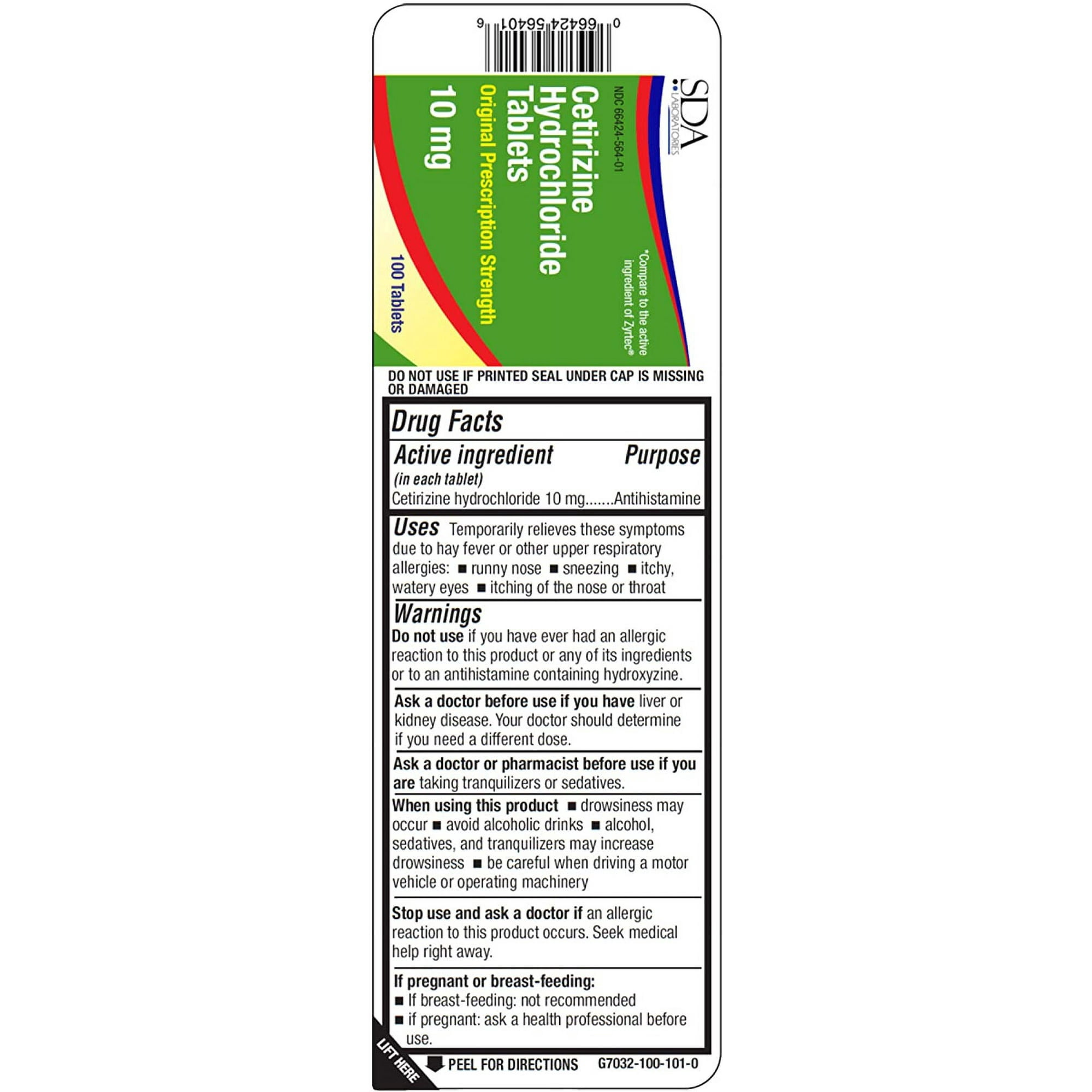 SDA Laboratories | Allergy Relief Cetirizine HCL 10mg 100 count Tablets | 6PK
