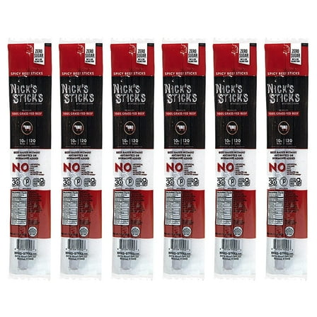 Nick’s Sticks Grass-Fed Spicy Beef Snack Sticks, Gluten Free, Keto Certified, Paleo and Whole30 Approved, No MSG, High Protein Low Carb, 6Twin Packs (1.7 oz each)