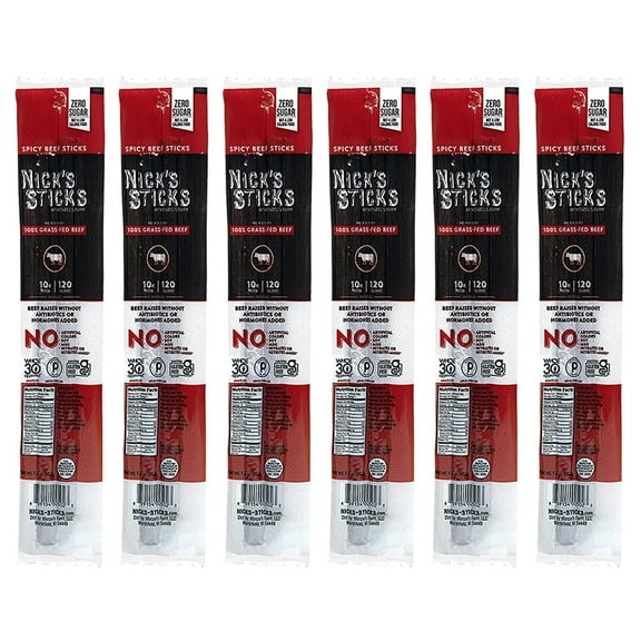 Nick’s Sticks Grass-Fed Spicy Beef Snack Sticks, Gluten Free, Keto Certified, Paleo and Whole30 Approved, No MSG, High Protein Low Carb, 6Twin Packs (1.7 oz each)