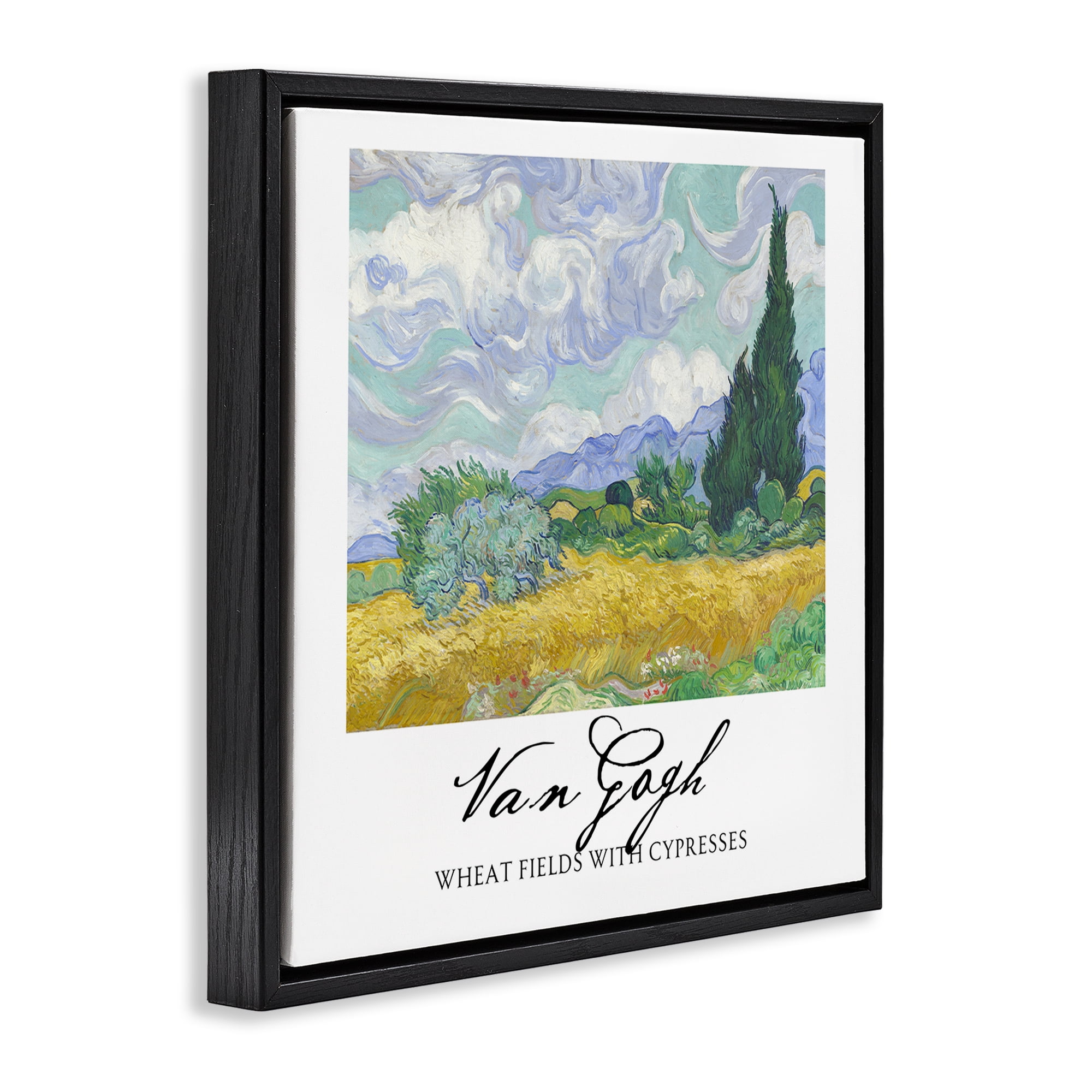 Stupell Industries Van Gogh Wheat Field with Cypresses Black Framed Floater Canvas Wall Art, design by Vintage Hustle