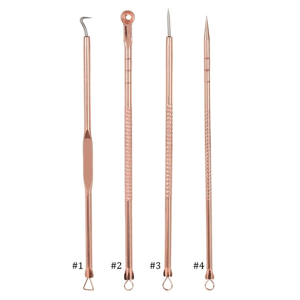 Kit de eliminación de espinillas ANGGREK juego de herramientas extractoras de comedones y espinillas Acero inoxidable Oro rosa 4 unidades