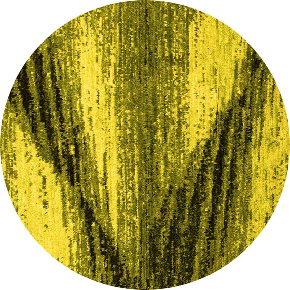 Ahgly Company Machine Washable Indoor Round Abstract Yellow Modern Area Rugs, 5' Round