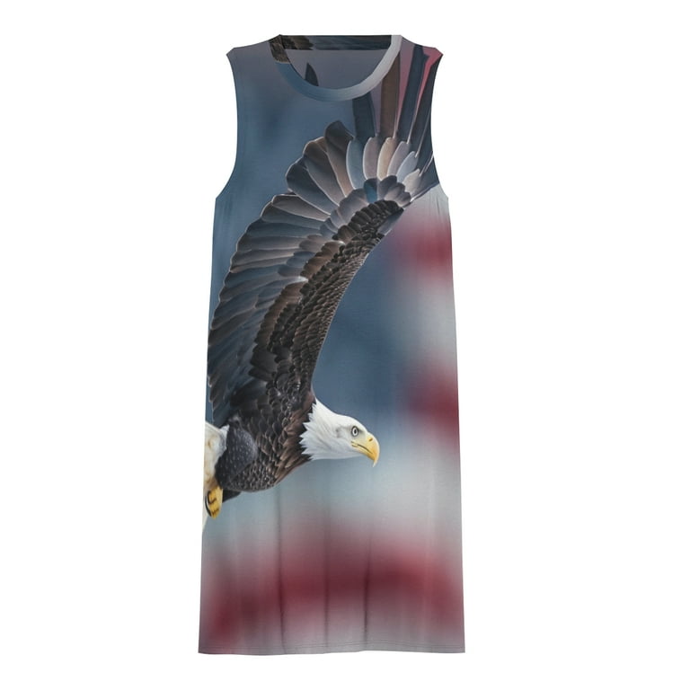 American eagle, American flag Spring Summer Dresses for Women Fashion  T-shirt Dress Casual Sleeveless Loose Sundress with Pockets - Walmart.com