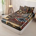 thumbnail image 2 of Erosebridal Cabin Southwest Wildlife Patchwork Zipper Full Size Comforter Sets with Fitted Sheet and 2 Pillowcases,Aztec Geometric Square Zipper Bedding Set,Teal Rust Red Brown,Black Reversible, 2 of 6