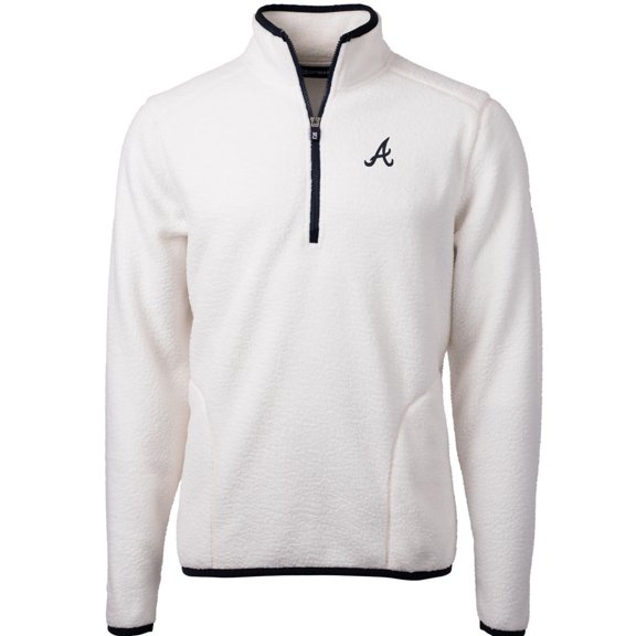 Men's Cutter & Buck White/Navy Atlanta Braves Cascade Eco Sherpa Fleece Quarter-Zip Pullover Jacket