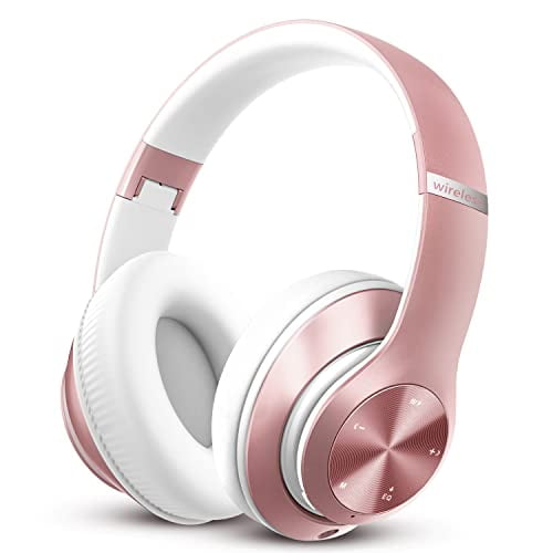 Tuitager 9S Auriculares Bluetooth Over Ear, 60 Horas de reproducción, estéreo Hi-Fi, Graves Profundos, micrófono, Plegables, Oro Rosa