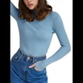thumbnail image 2 of Suéter de Cuello Alto Acanalado para Mujer, Larga, Blusa Térmica de Peso Medio Azul Mar un Tamaño, 2 of 10