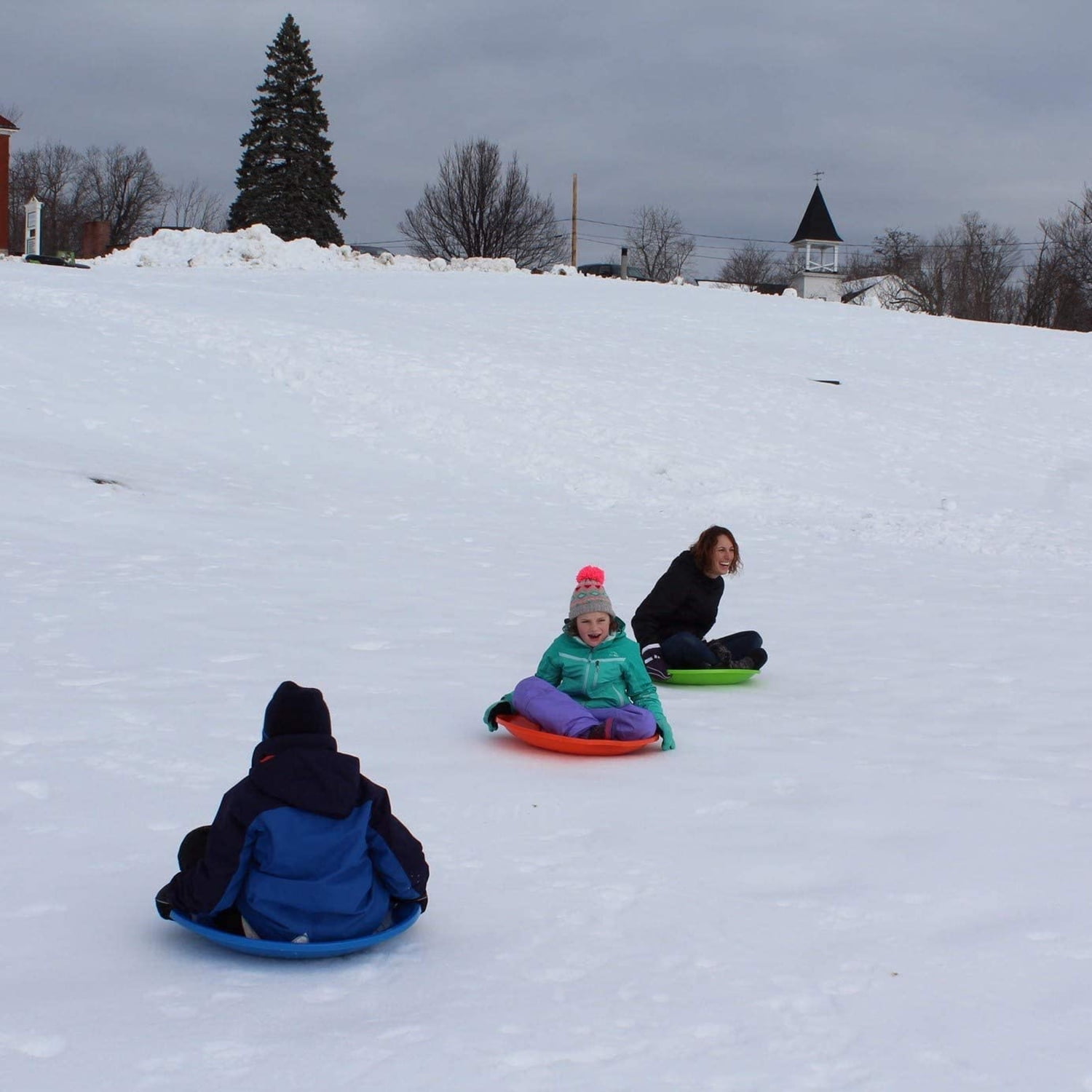 Flexible Flyer Flying Saucer 26" Plastic Snow Sled for Kids & Adults, Green