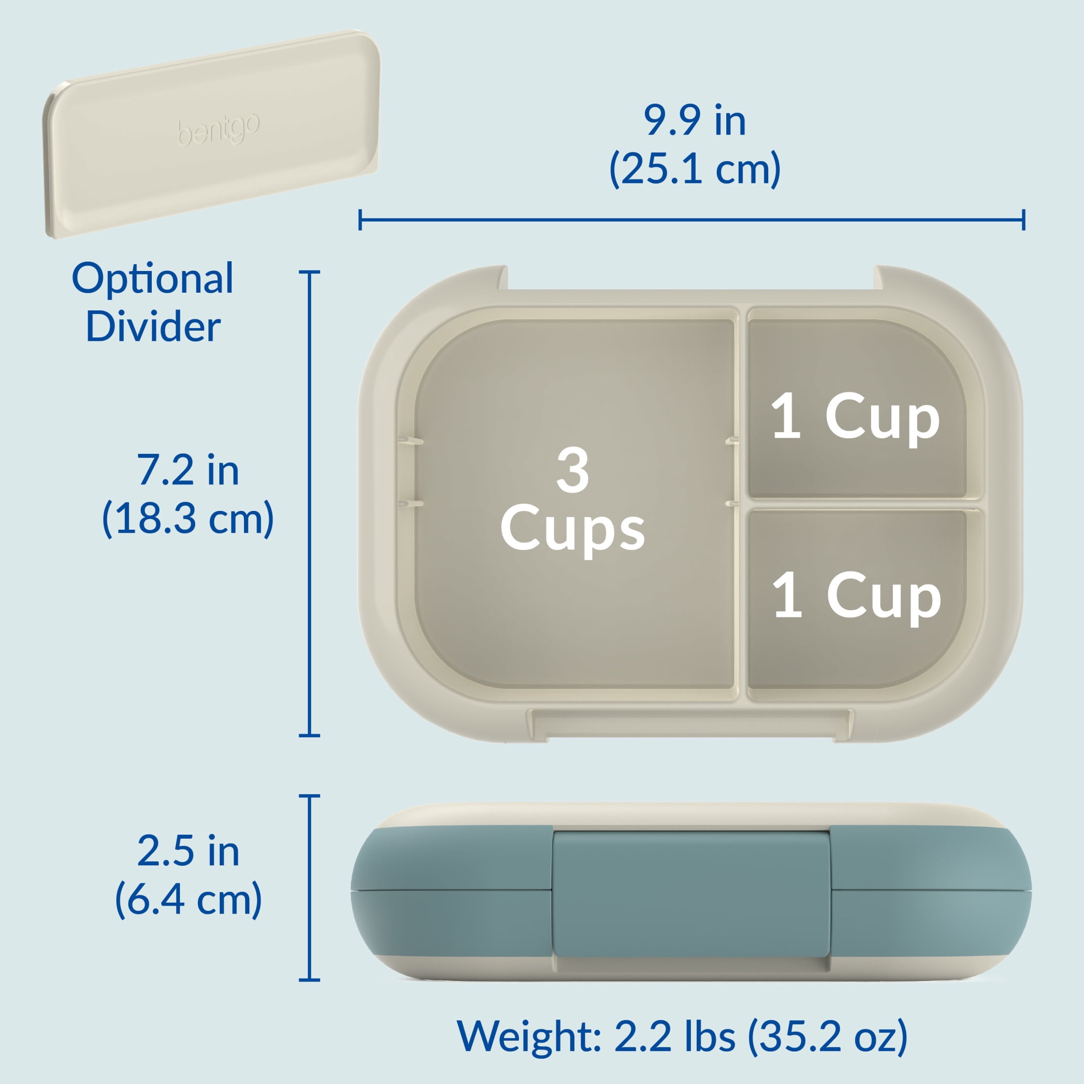 Bentgo Chill Max Leak-Proof XL Lunch Box - Included Ice Pack Keeps Food Cold; 5-Cup Capacity for Adults & Ages 8+, 3 or 4 Compartment Bento Box, BPA-Free, Dishwasher Safe (Bone & Glacier Blue)